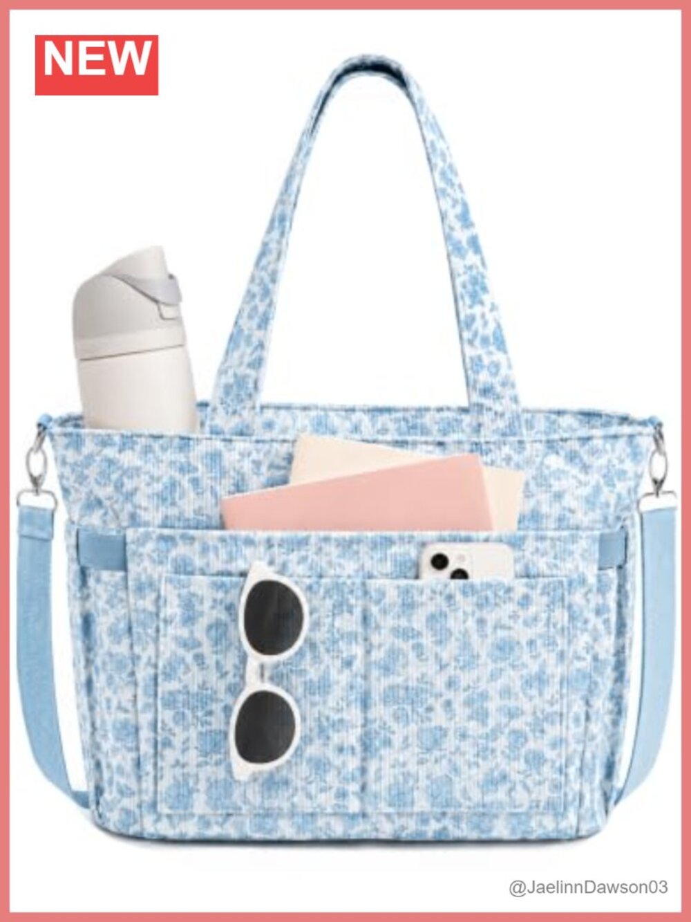 Corduroy Tote Bag Large 17 Pocket Shoulder Bag with 40oz Cup Holder